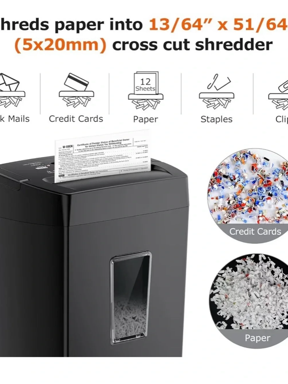 Black Paper Shredder with Waste Window - Home Office